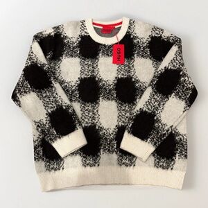 NWT HUGO Men’s Wool Blended Knitted Plaid Jacquard Sweater Size XXL